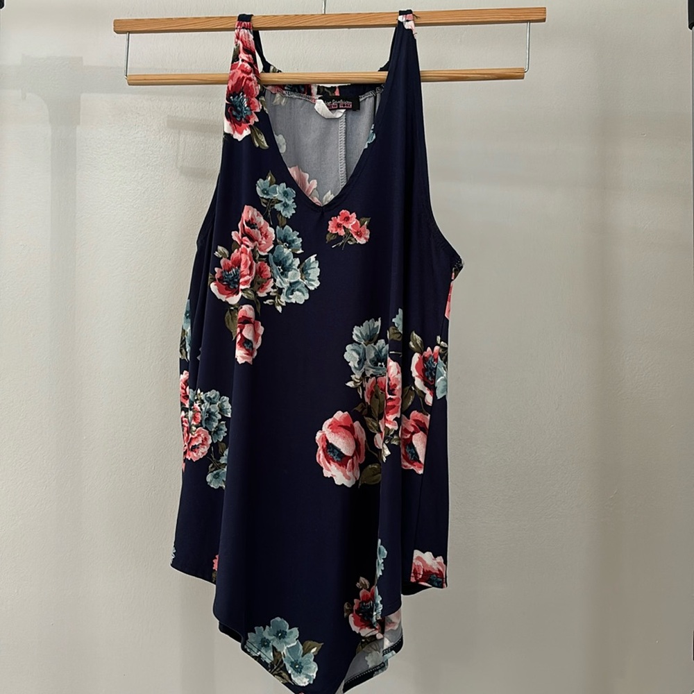 Navy Blue Floral Blouse from Top Fashion of New York